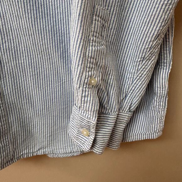 Chaps Blue & White Striped Long Sleeve Button-Up Shirt Medium - Picture 5 of 9